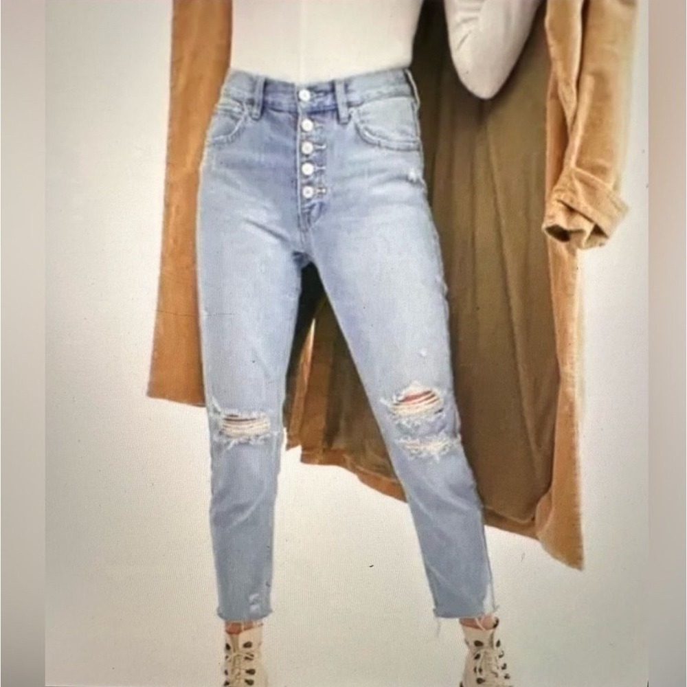 Free People We The‎ Free Distressed High Rise Button Fly Jeans Light Wash 30